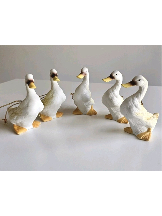 Unbranded Other - Vintage Set of 5 Bisque Porcelain White Duck Ornaments - Farmhouse Decor